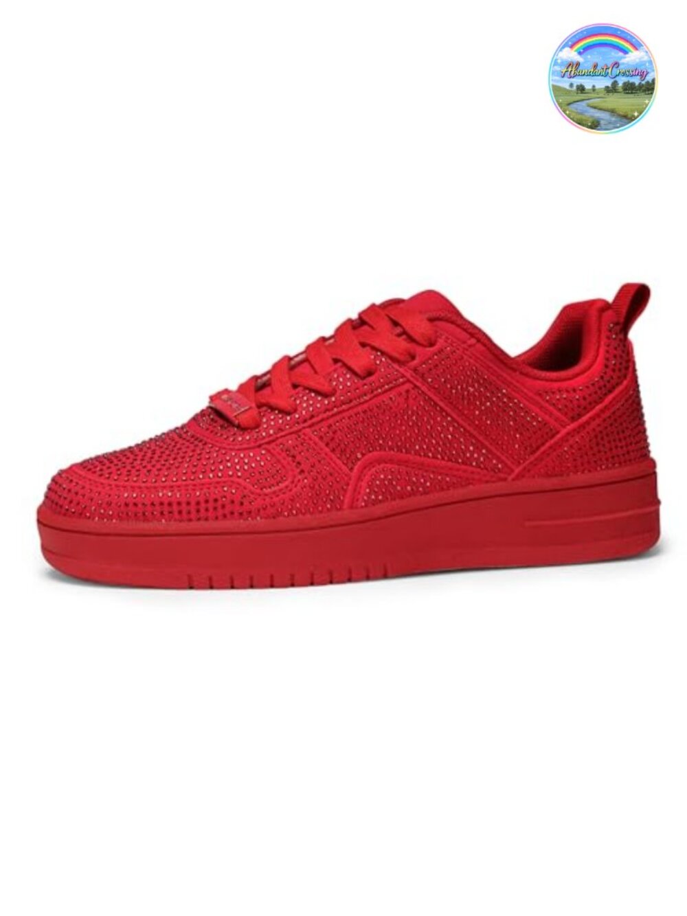 Faux Leather Rhinestone Low-Top Walking Sneakers Memory Foam